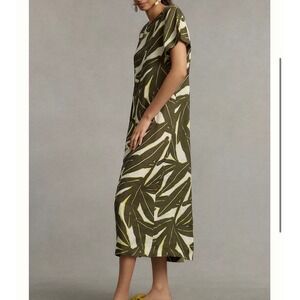 Anthropologie Whit Two Banana Leaf Linen Midi Dress LP NEW Without Tags